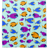 青カラフル海に浮かぶ熱帯魚の柄 シャワーカーテン (正面)
