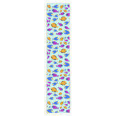 青カラフル海に浮かぶ熱帯魚の柄 ショートテーブルランナー (正面)