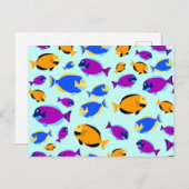 青カラフル海に浮かぶ熱帯魚の柄 シーズンポストカード (正面/裏面)