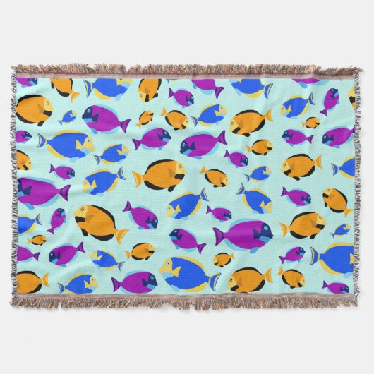 青カラフル海に浮かぶ熱帯魚の柄 スローブランケット (正面)