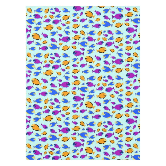 青カラフル海に浮かぶ熱帯魚の柄 テーブルクロス (正面)