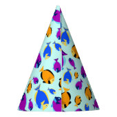 青カラフル海に浮かぶ熱帯魚の柄 パーティーハット (裏面)