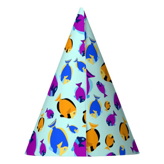 青カラフル海に浮かぶ熱帯魚の柄 パーティーハット (裏面)