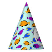 青カラフル海に浮かぶ熱帯魚の柄 パーティーハット (左)