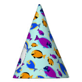 青カラフル海に浮かぶ熱帯魚の柄 パーティーハット (右)