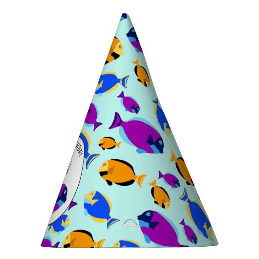 青カラフル海に浮かぶ熱帯魚の柄 パーティーハット (右)