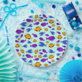 青カラフル海に浮かぶ熱帯魚の柄 ペーパープレート (パーティー)