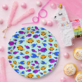 青カラフル海に浮かぶ熱帯魚の柄 ペーパープレート (パーティー)