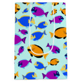 青カラフル海に浮かぶ熱帯魚の柄 ミディアムペーパーバッグ (裏面)