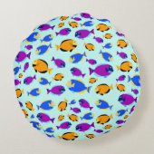 青カラフル海に浮かぶ熱帯魚の柄 ラウンドクッション (裏面)
