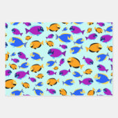 青カラフル海に浮かぶ熱帯魚の柄 ラッピングペーパーシート (正面3)