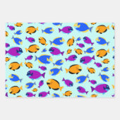 青カラフル海に浮かぶ熱帯魚の柄 ラッピングペーパーシート (正面2)