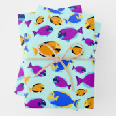 青カラフル海に浮かぶ熱帯魚の柄 ラッピングペーパーシート (インサイチュ)