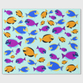 青カラフル海に浮かぶ熱帯魚の柄 ラッピングペーパー (フラット)