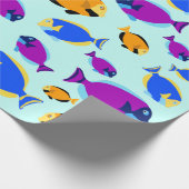 青カラフル海に浮かぶ熱帯魚の柄 ラッピングペーパー (角)