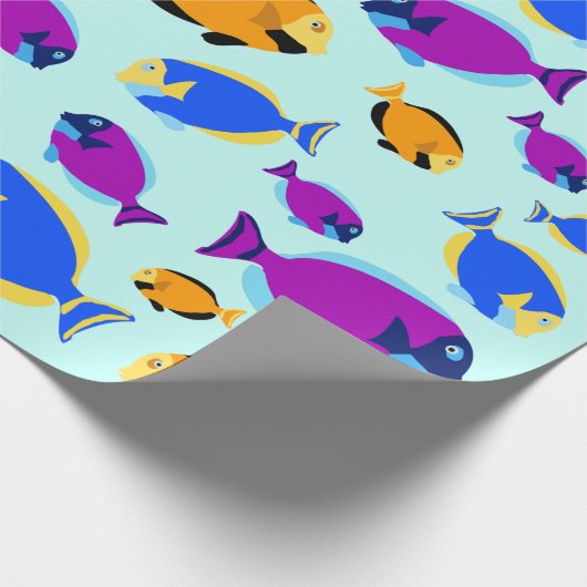 青カラフル海に浮かぶ熱帯魚の柄 ラッピングペーパー (角)