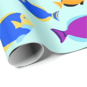 青カラフル海に浮かぶ熱帯魚の柄 ラッピングペーパー (ロールコーナー)