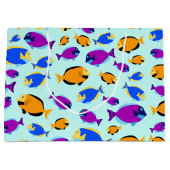 青カラフル海に浮かぶ熱帯魚の柄 ラージペーパーバッグ (正面)