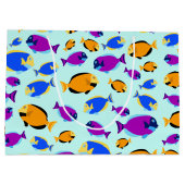 青カラフル海に浮かぶ熱帯魚の柄 ラージペーパーバッグ (裏面)