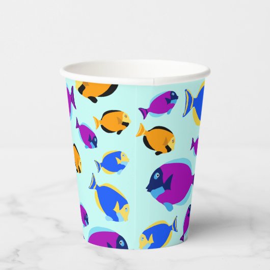 青カラフル海に浮かぶ熱帯魚の柄 紙コップ (右)