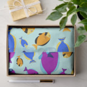 青カラフル海に浮かぶ熱帯魚の柄 薄葉紙 (ギフト)