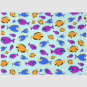青カラフル海に浮かぶ熱帯魚の柄 薄葉紙 (正面)