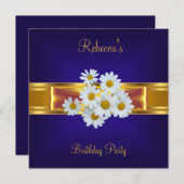 青カラフル白王室の花黄色金ゴールドボウ 招待状 (正面/裏面)