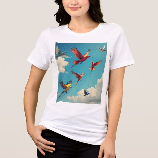 青カラフル空の鳥 トライブレンドＴシャツ (正面)