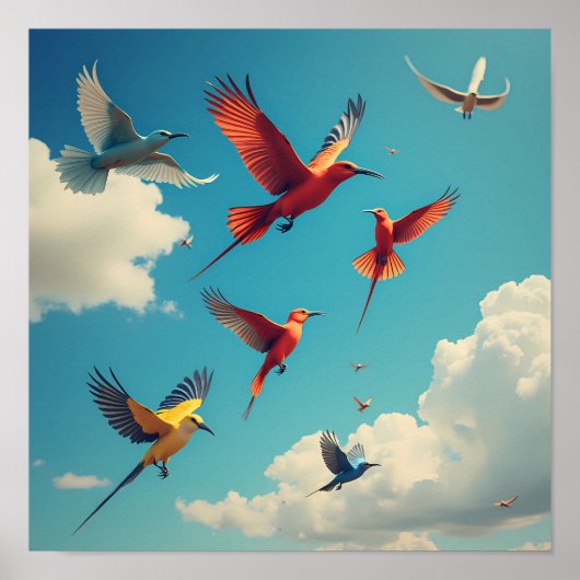 青カラフル空の鳥 ポスター (正面)