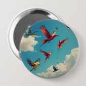 青カラフル空の鳥 缶バッジ (正面&裏面)