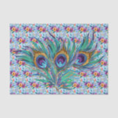 青カラフル紫の孔雀の羽と花 薄葉紙 (正面)