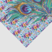 青カラフル紫の孔雀の羽と花 薄葉紙 (詳細)