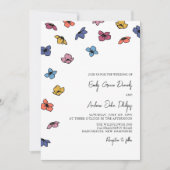 青カラフル紫の花結婚の 招待状 (正面)