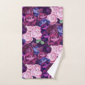 青カラフル紫バラ バスタオルセット (ハンドタオル)