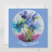 青カラフル紫ピンクグリーンフローラアート (正面)