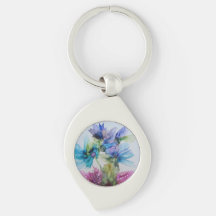 青カラフル紫ピンクグリーンフローラアート