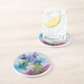 青カラフル紫ピンクグリーンフローラアート コースター (側面)
