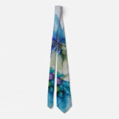 青カラフル紫ピンクグリーンフローラアート ネクタイ (裏面)