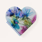 青カラフル紫ピンクグリーンフローラアート ノートブック (正面)