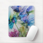 青カラフル紫ピンクグリーンフローラアート マウスパッド (マウス)