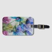 青カラフル紫ピンクグリーンフローラアート ラゲッジタグ (正面横)