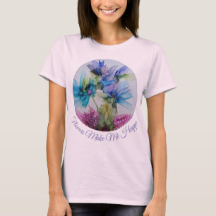青カラフル紫ピンクグリーンフローラアート Tシャツ