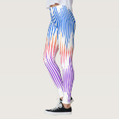 青カラフル紫ホワイト抽象芸術ミュージックウェーブ レギンス (左)