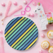 青カラフル緑の黄色のストライプパターン ペーパープレート (パーティー)