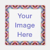 青カラフル緑はっきりした鮮ピンク幾何学模様 マグネット (正面)