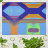 青カラフル緑オレンカスタマイズジアートパターン キッチンタオル (折り畳み)