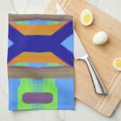 青カラフル緑オレンカスタマイズジアートパターン キッチンタオル (四つ折り)