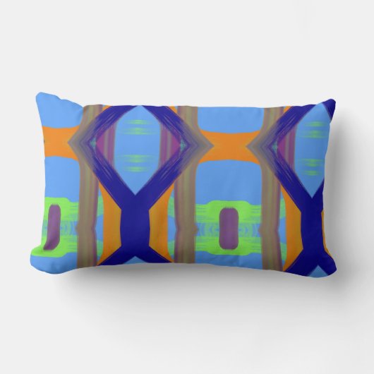 青カラフル緑オレンカスタマイズジアートパターン ランバークッション (正面)