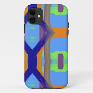 青カラフル緑オレンカスタマイズジアートパターン iPhone 11 ケース