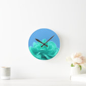 青カラフル緑フローラ ラウンド壁時計 (ホーム)